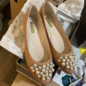 Louise et Cie pearls embellished flats in blush rose pink leather arella